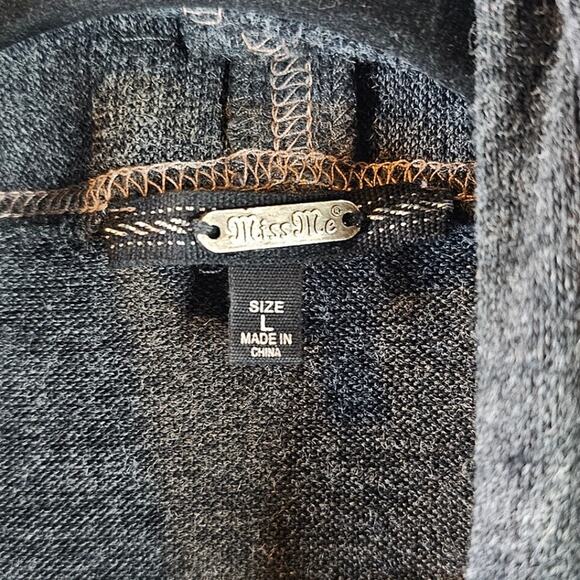 Miss Me Womens Gray Open Front Embellished Cardigan Duster Sweater Lace LARGE - Picture 3 of 7